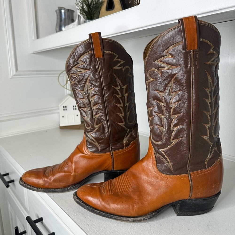 **SOLD**Vintage Tony Lama Gold Label Cowboy Boots Men’s 10.5D Two-Tone Leather - Picture 1 of 8
